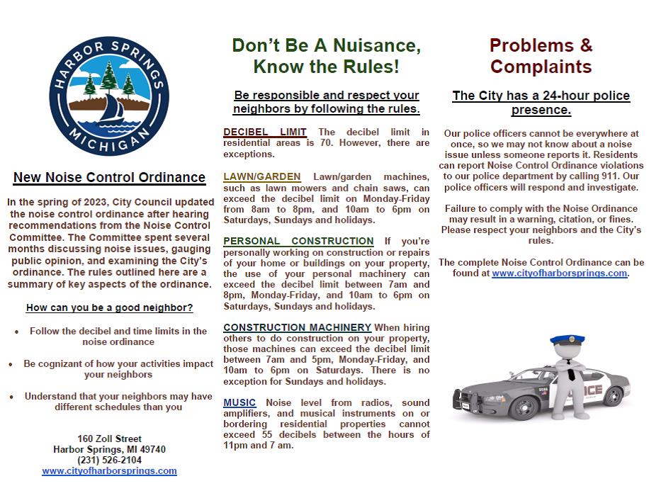 New Noise Control Ordinance City of Harbor Springs